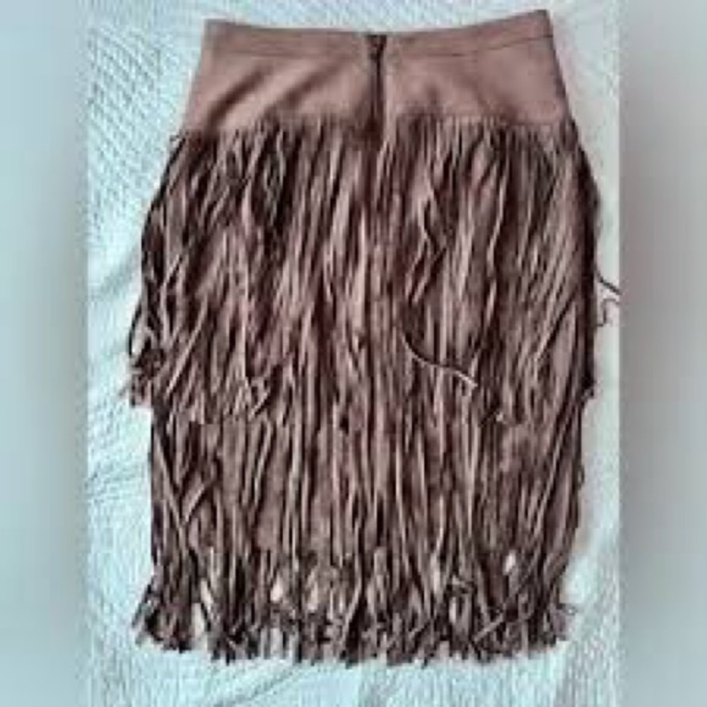 BCBGMaxAzria western Skirt with Fringe in Tan